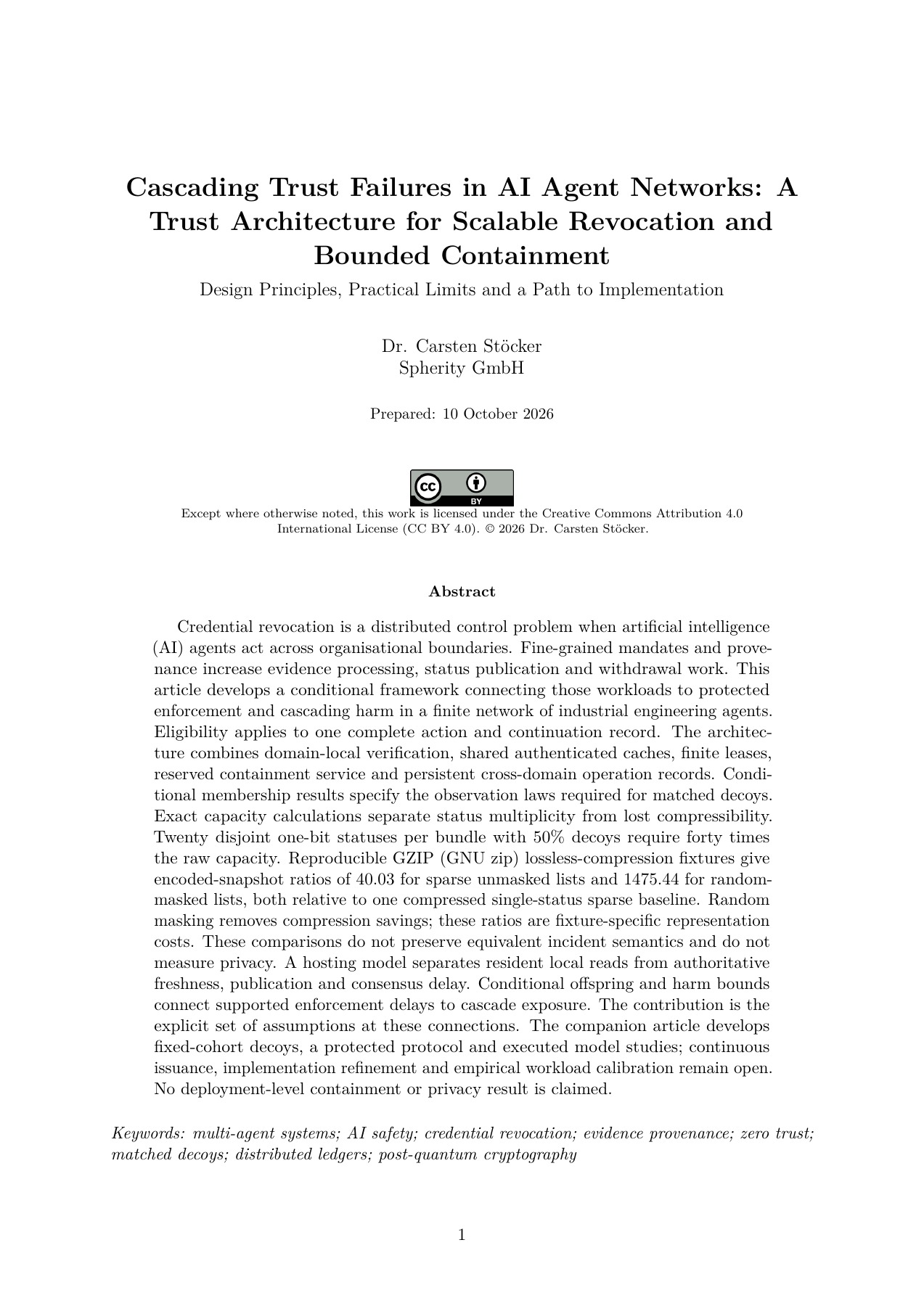 First page of Cascading Trust Failures in AI Agent Networks by Dr. Carsten Stöcker.