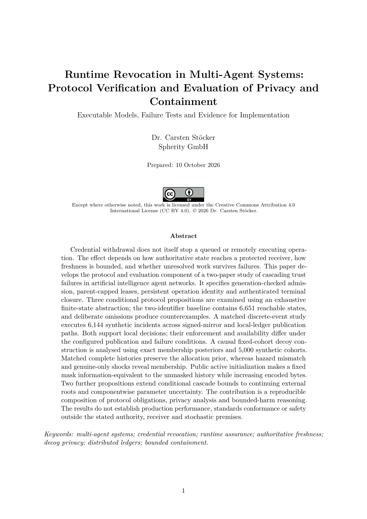 First page of Runtime Revocation in Multi-Agent Systems by Dr. Carsten Stöcker.