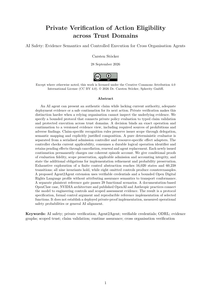 First page of Private Verification of Action Eligibility across Trust Domains.