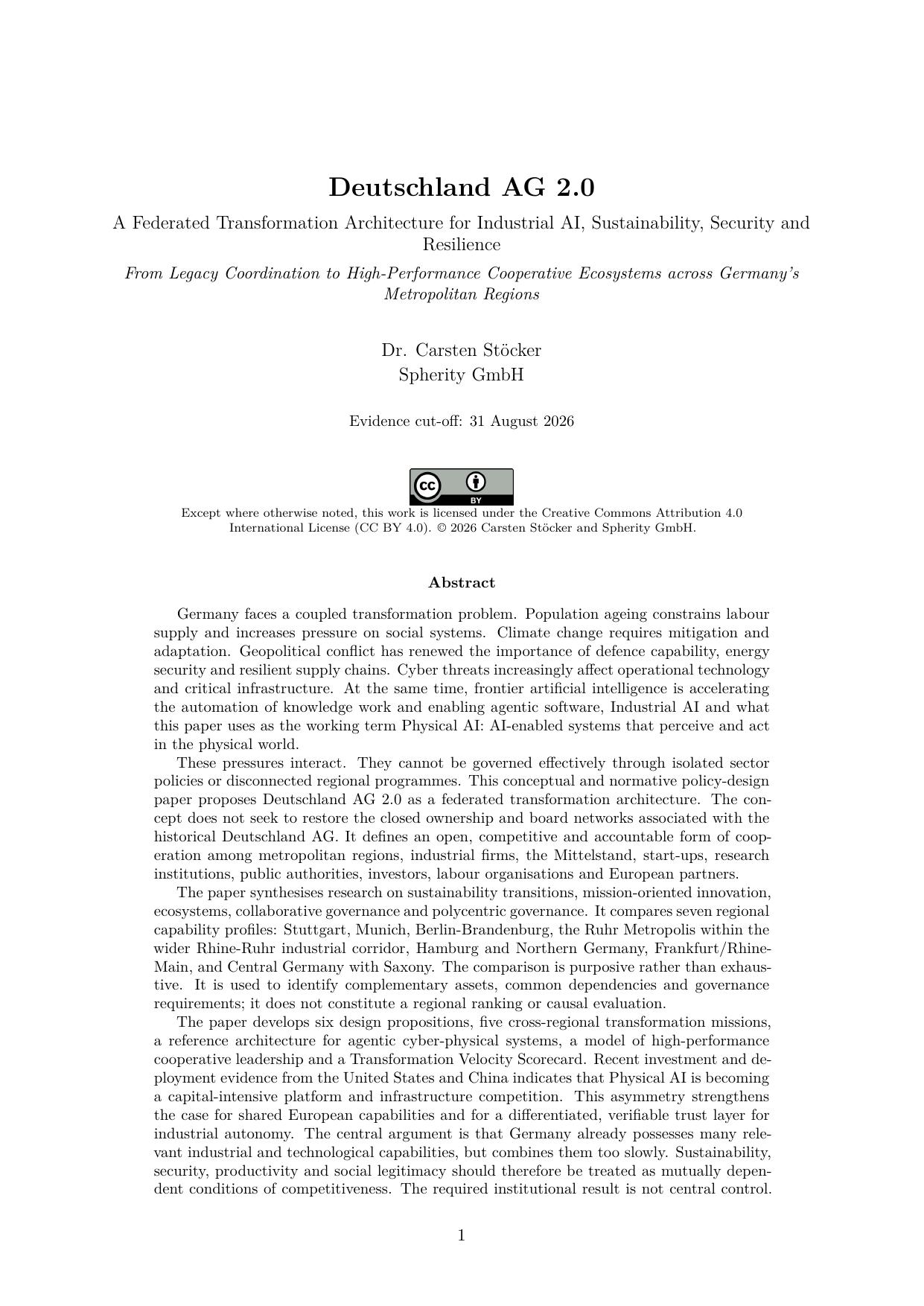 First page of Deutschland AG 2.0 by Dr. Carsten Stöcker.
