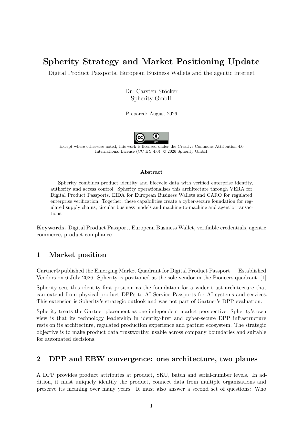 First page of Spherity Strategy and Market Positioning Update.