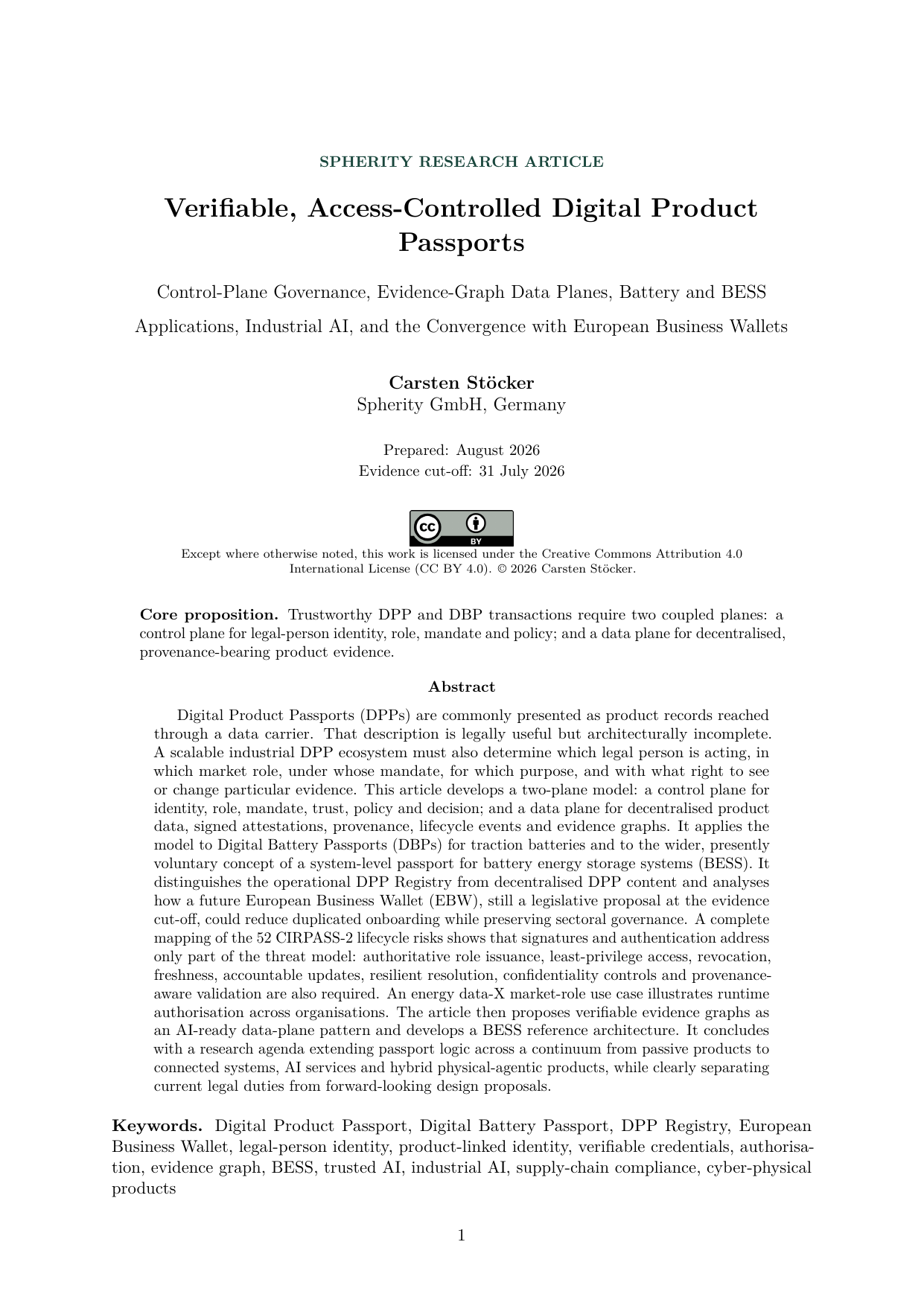 First page of Verifiable, Access-Controlled Digital Product Passports.
