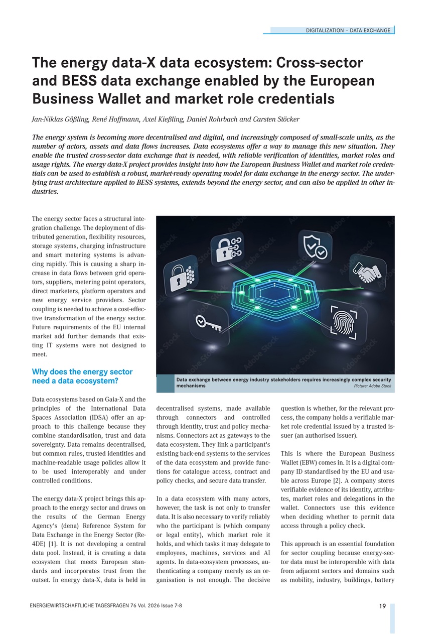 First page of the published energy data-X journal article in ENERGIEWIRTSCHAFTLICHE TAGESFRAGEN.