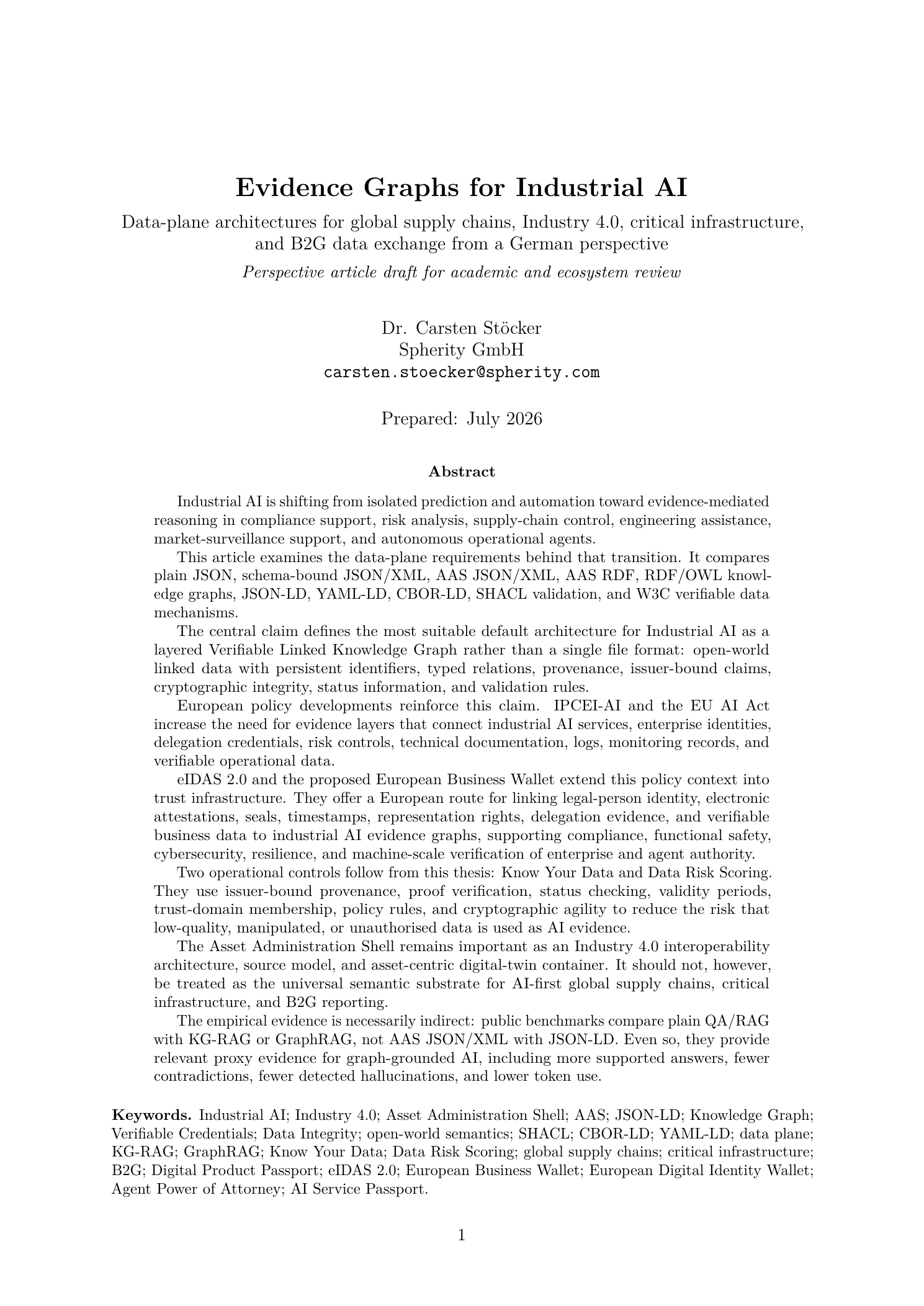 First page of Evidence Graphs for Industrial AI.