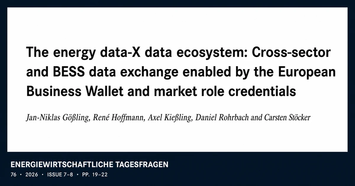 Social preview for the energy data-X journal article on European Business Wallets, market-role credentials, BESS data exchange, and controlled DPP access.