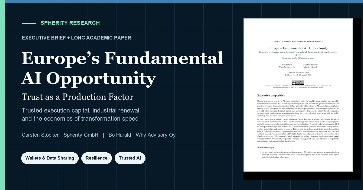 Europe’s Fundamental AI Opportunity research preview using the executive brief cover, by Carsten Stöcker and Bo Harald.