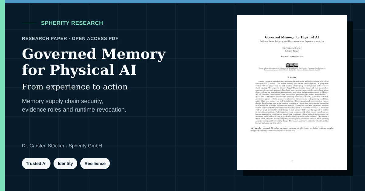 Governed Memory for Physical AI social preview with the research paper's first page and memory supply chain security theme.