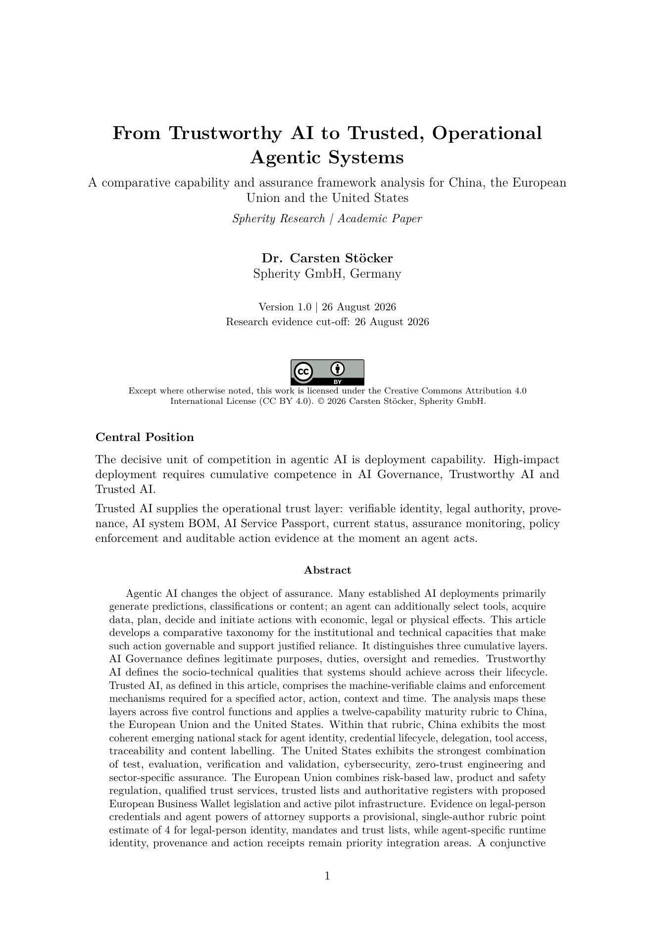 First page of From Trustworthy AI to Trusted, Operational Agentic Systems.